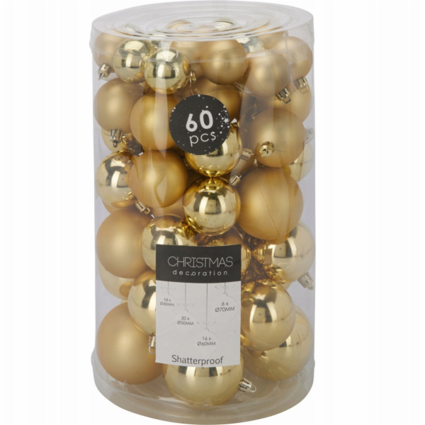Koopman Sada 60 vánočních ozdob, plastové, zlaté