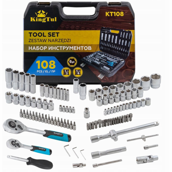 KingTul Sada nářadí 108 kusů 1/4, 1/2 (6hranná) (4-32 mm)