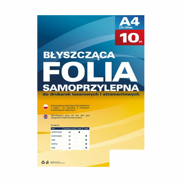 Argo Lesklá polyesterová fólie s lepidlem A4, 10 kusů (43...