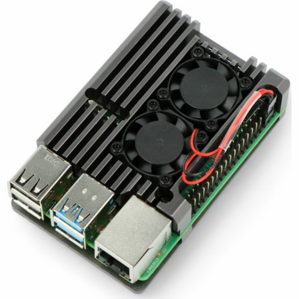 JustPi Pouzdro s dvojitým ventilátorem pro Raspberry Pi 4...