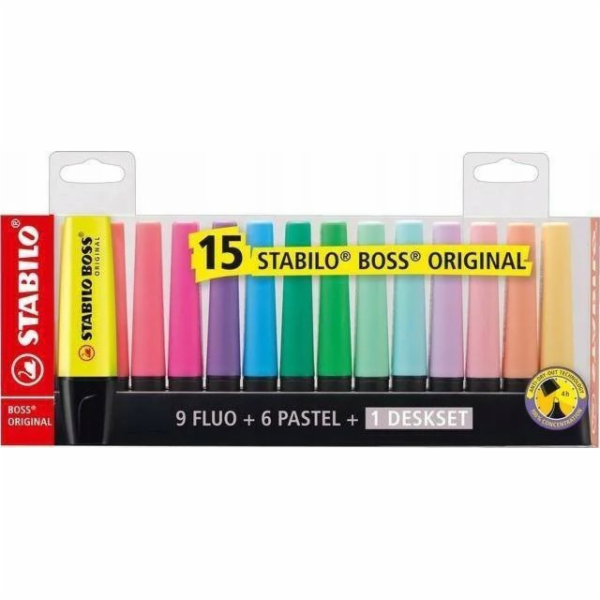 Stabilo Zvýrazňovač Boss, mix barev, 15 ks, pastelové a n...