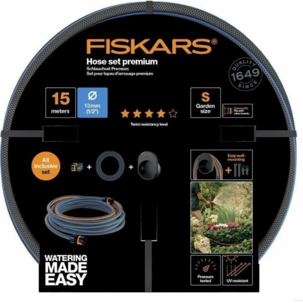 Fiskars Sada hadic Fiskars 1/2" 15m - Q4 + nástěnný držák...