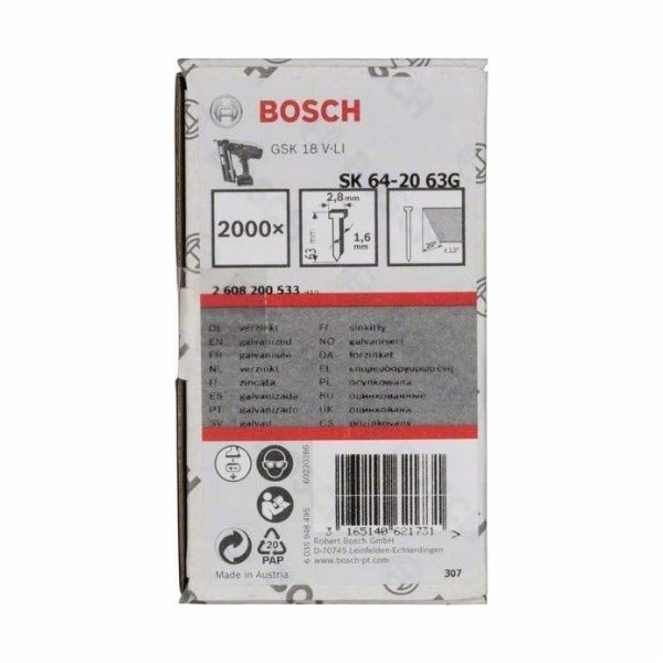 Bosch DYKKER 20GR 1.6X63MM GL 2000 STK