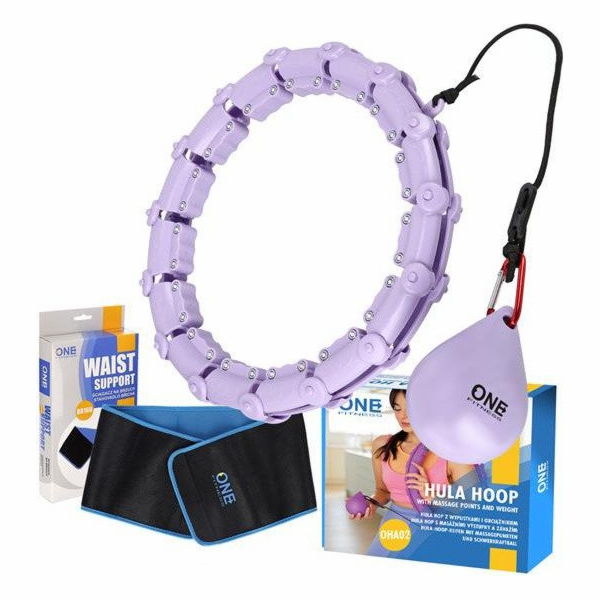 One Fitness fialová sada hula hoop s výstupky a závažím o...