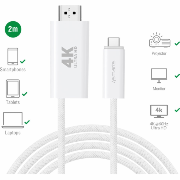 Adidas 4smarts USB-C - HDMI kabel 2 m bílý (540957)