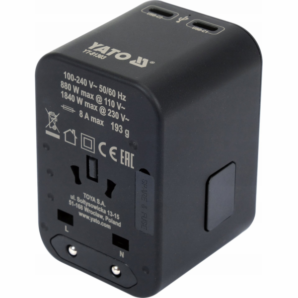 Yato UNIVERZÁLNÍ CESTOVNÍ ADAPTÉR YATO USB / USB-C 65W