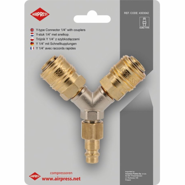 Airpress Y-TYP T-kus 1/4'' S RYCHLOSPOJKAMI A EURO ZÁSTRČKOU