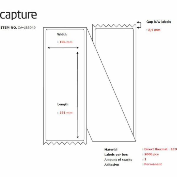 Capture Štítek pro zachycení 106x251, skládané jádro.