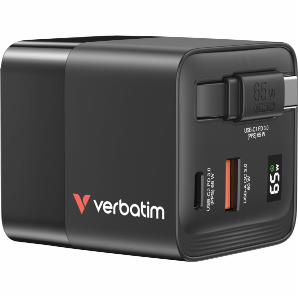 Verbatim Nabíječka GaN USB 3.0, USB C, šedá, 65 W, vyměni...