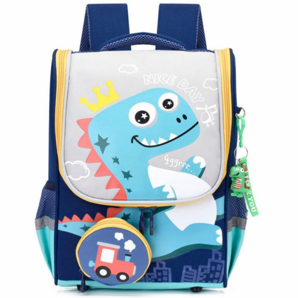 Lean Školní batoh s dinosaurem a přívěskem s lokomotivou 21L