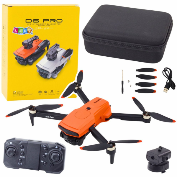 LeanToys Dron D6 PRO s dvojitou HD kamerou a oranžovými L...