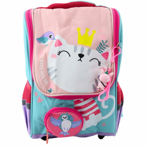 Lean Školní batoh White Cat s přívěskem ve tvaru ptáka 21...