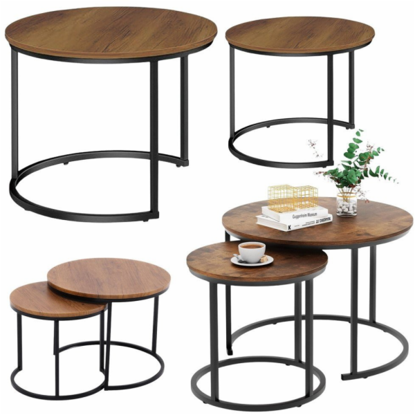 Lean Sada 2 kulatých konferenčních stolků 2 v 1, vintage,...