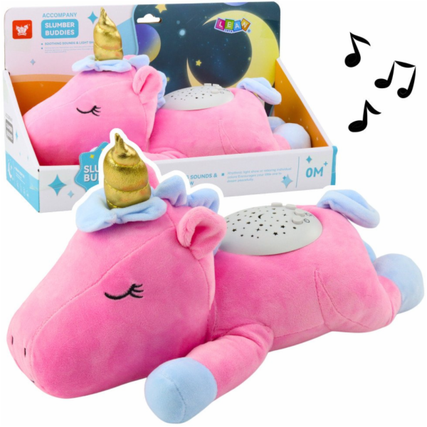 LeanToys Plyšový jednorožec, spící, mazlivá hračka, proje...