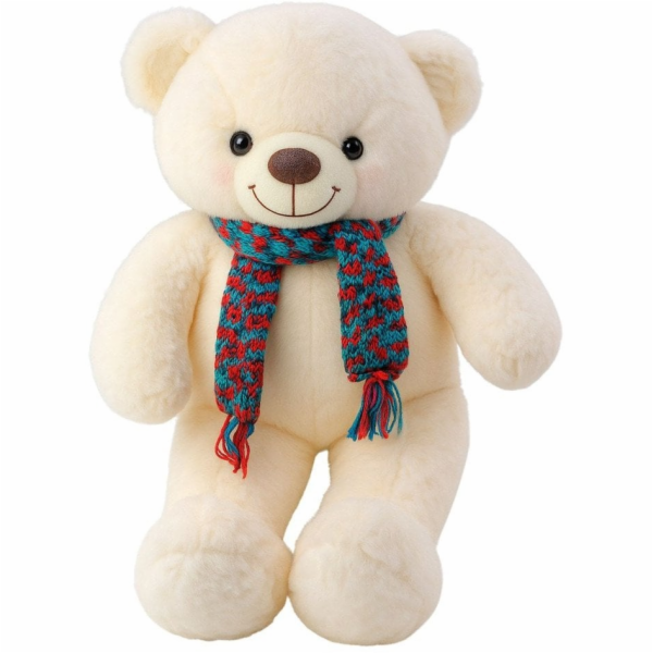 LeanToys Bílý plyšový medvídek v barevném šátku, 55 cm