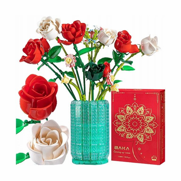 LeanToys Stavební kostky Kytice růží ve váze bílá červená...