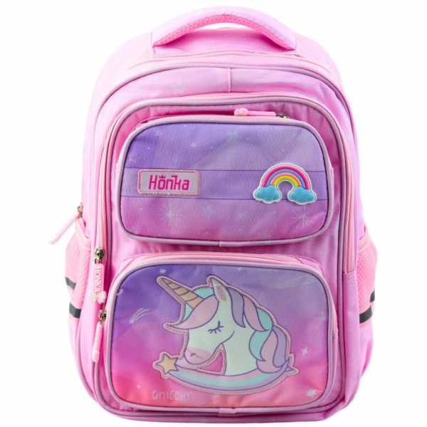Lean Školní batoh Unicorn s hrudním popruhem růžový 20l