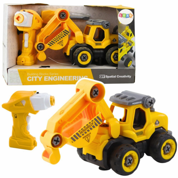 LeanToys Dálkově ovládaný RC šroubovák Bagr Žlutý 2v1