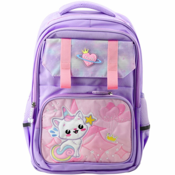 Lean Školní batoh s bílým hrudním popruhem s kočkou, fial...