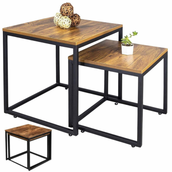 Lean Sada čtvercových konferenčních stolků 2 v 1 Rustic 4...