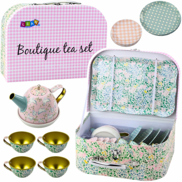 LeanToys Čajová souprava v kufru, pastelové kovové nádobí...