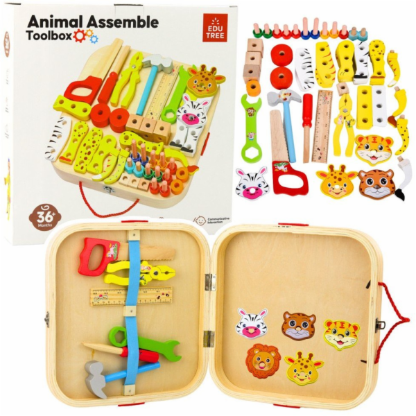 LeanToys Dřevěná sada na tvoření Zvířátka k točení v kufr...
