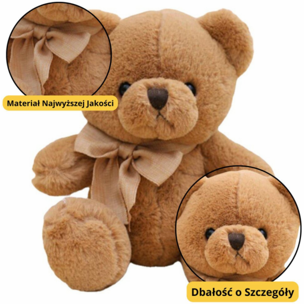 LeanToys Plyšová hračka Velký medvídek s mašlí Hnědá 40 cm