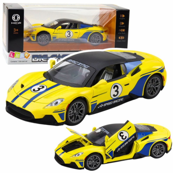 LeanToys Kovové sportovní auto, světla, zvuky, jízda, žlu...