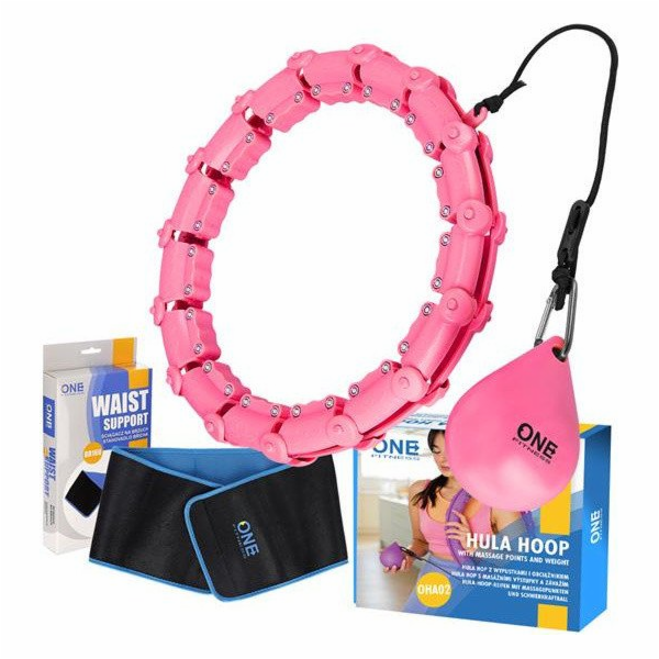 One Fitness Sada hula hoopů s výstupky a závažím růžová, ...