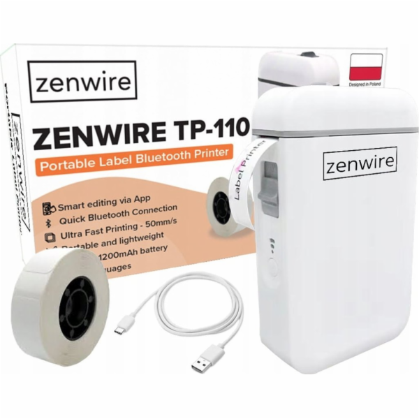 Zenwire Mini přenosná termální tiskárna pro Bluetooth USB...