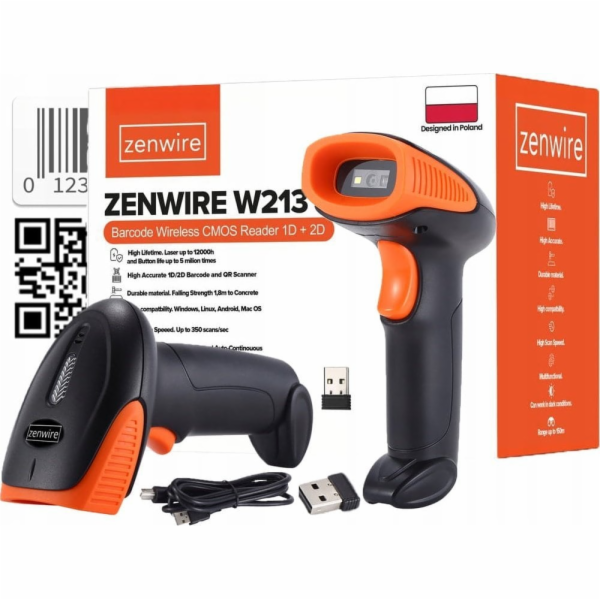 Zenwire Bezdrátová čtečka čárových kódů W213 s USB, bezdr...