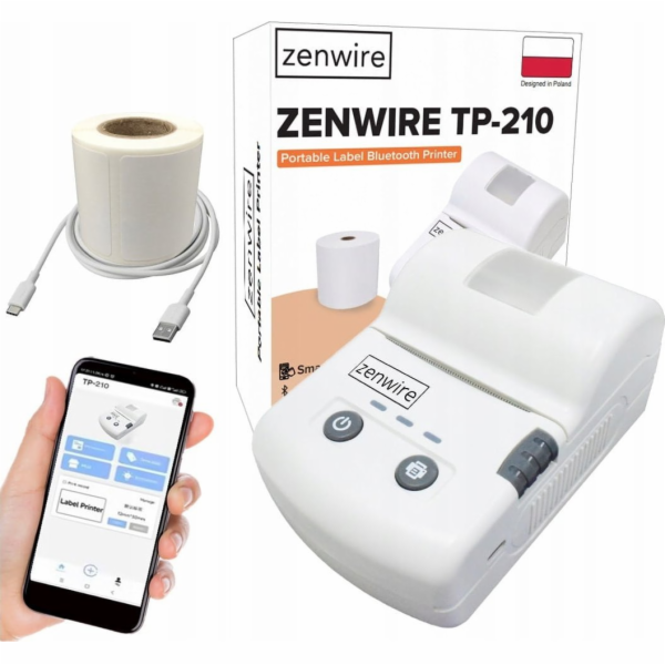 Zenwire Přenosná termální mini tiskárna štítků TP-210 s B...