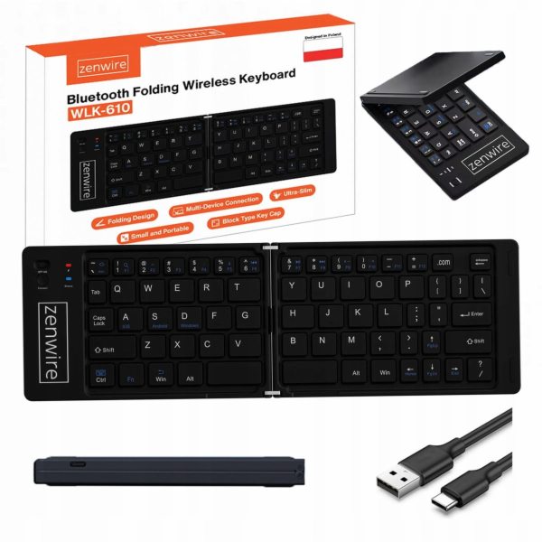 Zenwire Skládací mini bezdrátová Bluetooth klávesnice pro...