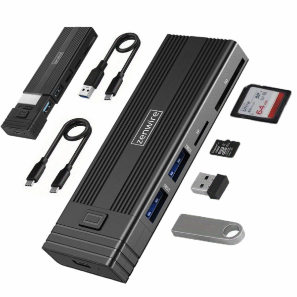 Zenwire USB-C 7v1 SSD HUB pouzdro M.2 NVME PCIE SATA SD a...