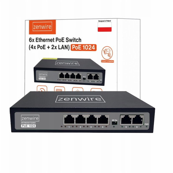 Zenwire Switch Power Splitter POE LAN 8 portů 6 Ethernet ...