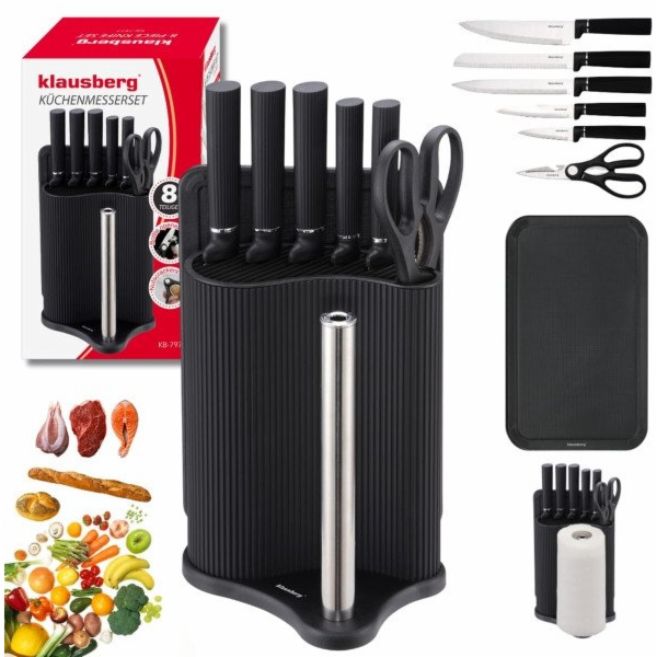 Klausberg Sada nožů ve stojanu s deskou a držákem na ručn...
