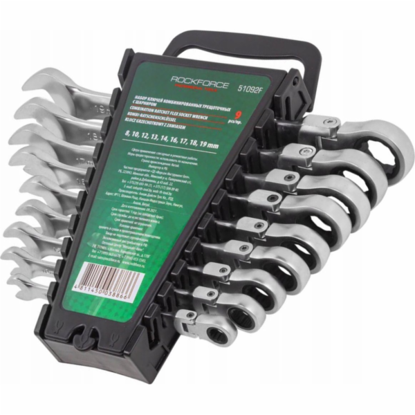 Rockforce Sada ráčnových očkoplochých klíčů s kloubem, 9d...