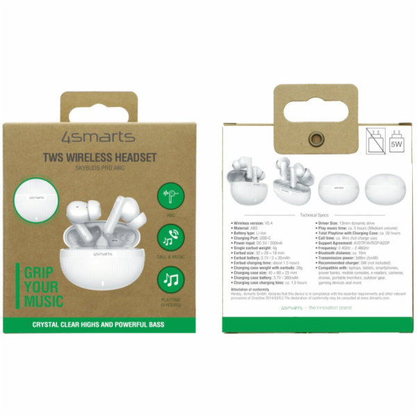 4smarts&nbsp;TWS&nbsp;Bluetooth&nbsp;sluchátka&nbsp;SkyBuds&nbsp;Pro&nbsp;ANC,&nbsp;bílá