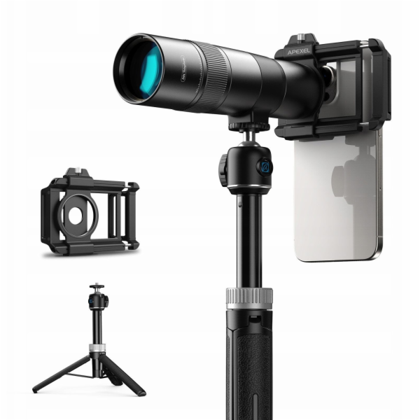 Apexel HD Tele zoom objektiv 30x + stativ pro telefon, ta...