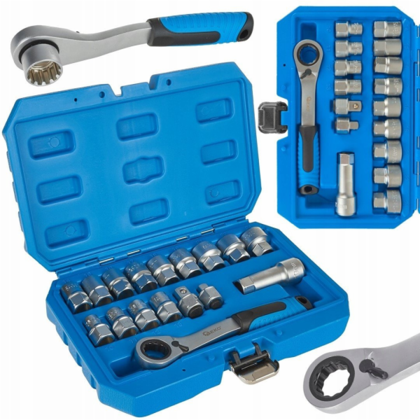 Geko Sada drážkových ořechů s ráčnou 10-24 mm 17dílná CrV...