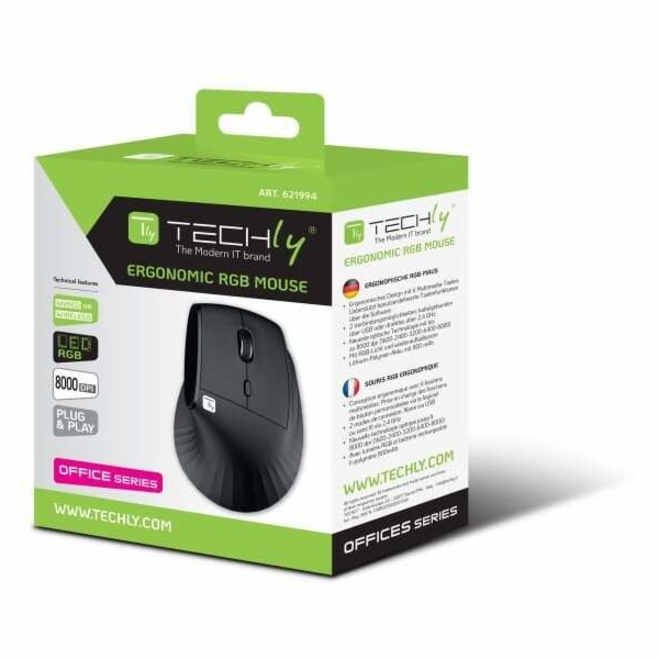 Techly Bezdrátová myš 2,4 GHz RF USB ergonomická 8000 dpi