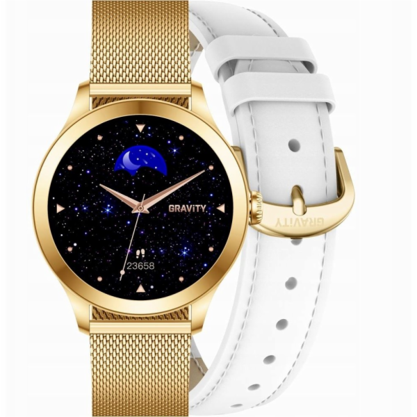 Gravity Chytré hodinky Smartwatch bílá a zlatá 2 řemínky ...
