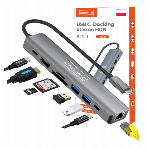 Zenwire&nbsp;USB-C&nbsp;HUB&nbsp;adaptér&nbsp;ADAPTER&nbsp;8v1&nbsp;HDMI&nbsp;Gigabit&nbsp;Ethern...