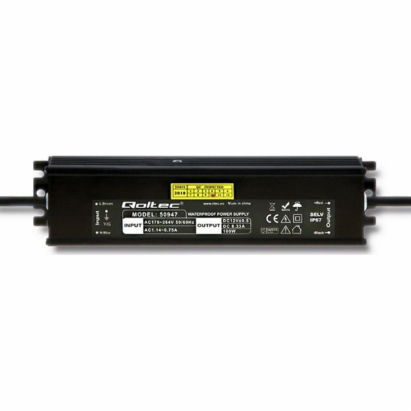 Qoltec Pulsní LED | IP67 | 100W | 12V | 8,3A | Voděodolné...