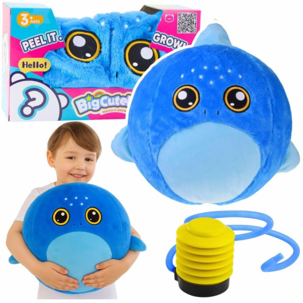 LeanToys Rostoucí plyšová pumpa na skákací míč Blue Shark...