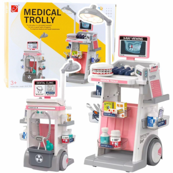 LeanToys Sada lékařských vozíků pro zubaře, světelná růžo...