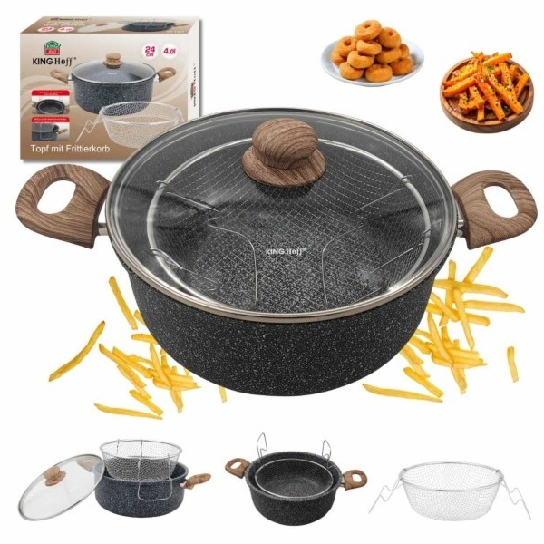 KingHoff Mramorový hrnec s fritovacím košem KH-1985 4L
