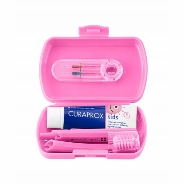 Curaprox Cestovní sada pro děti růžová skládací