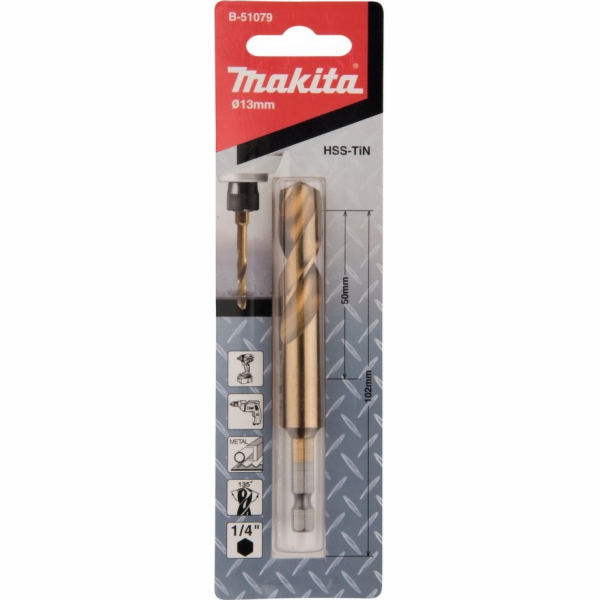 Makita Vrták Vrták MAKITA DO KOVU HSS-TIN 1/4 HEX 13,0x102mm