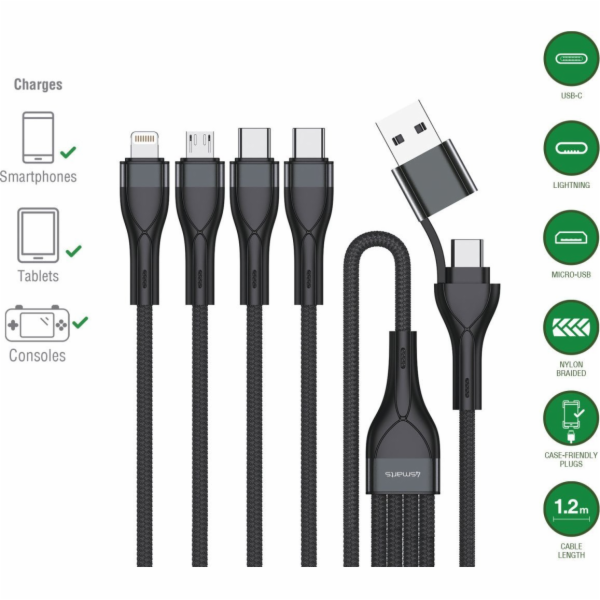 Adidas 4smarts USB kabel USB-A + USB-C - 2x USB-C + Light...